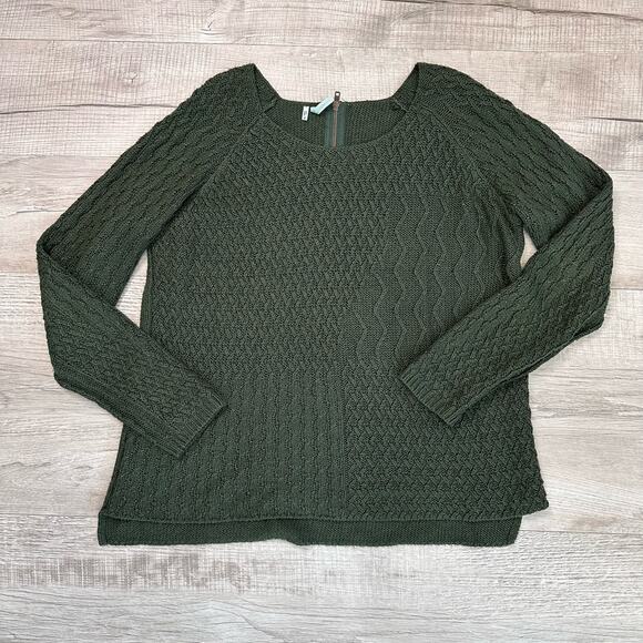 Maurices Green/Gold Fleck Sweater WMNS XL Crew Neck Patchwork Jumper Boho Waffle - Picture 3 of 6